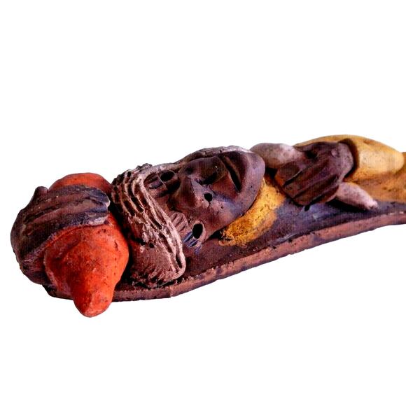 Vintage Terracotta Hand Painted Carved Haiti Woman Figure Wall Hanging Decor 14" - Picture 4 of 8